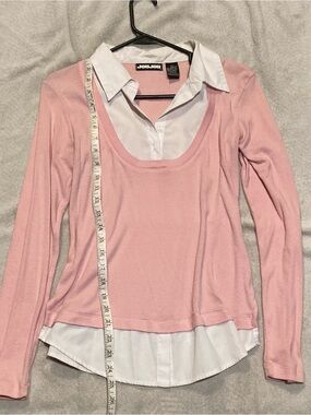 Jou Jou Pink Layered-Look Long Sleeve Tunic with White Shirt Detail